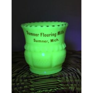 Antique custard Glass Summer Flouring Michigan. Souvenir Toothpick Holder